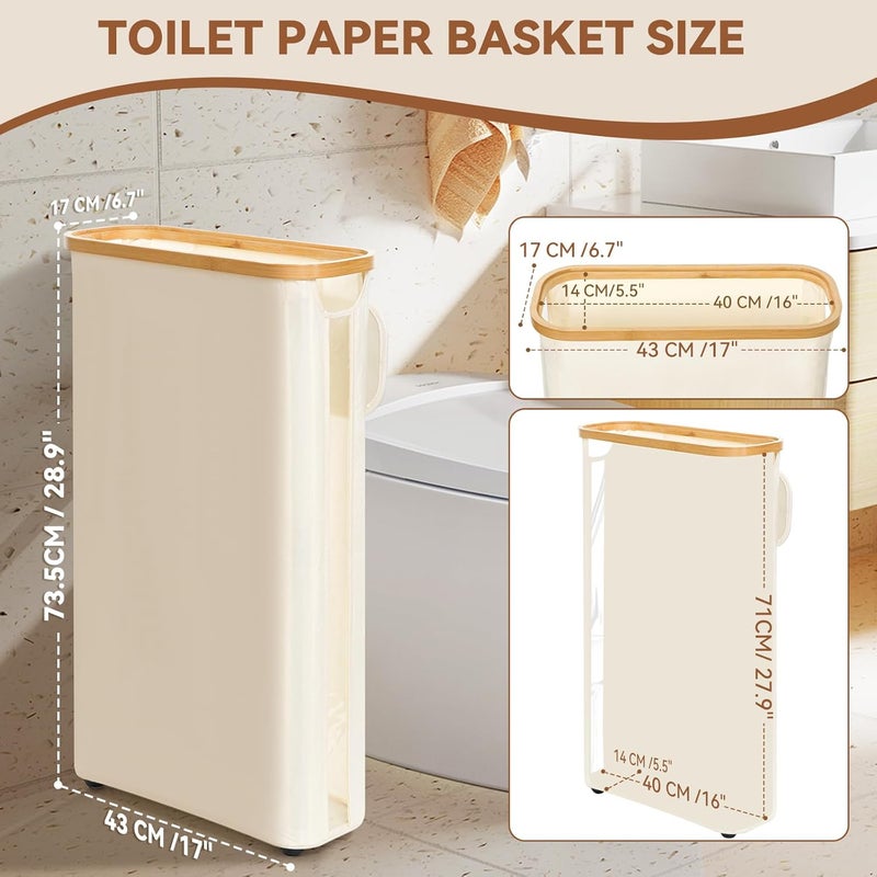 GARPROVM Extra Large Toilet Paper Storage, Slim Free Standing Toilet Roll Storage Basket with Lid See Through Window, Waterproof TP Storage Holder Stand for 24 Regular Rolls or 18 Mega Rolls, Beige - Image 2
